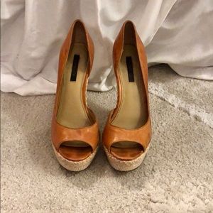 Rachel Zoe Brown Leather Straw Platform Heels
